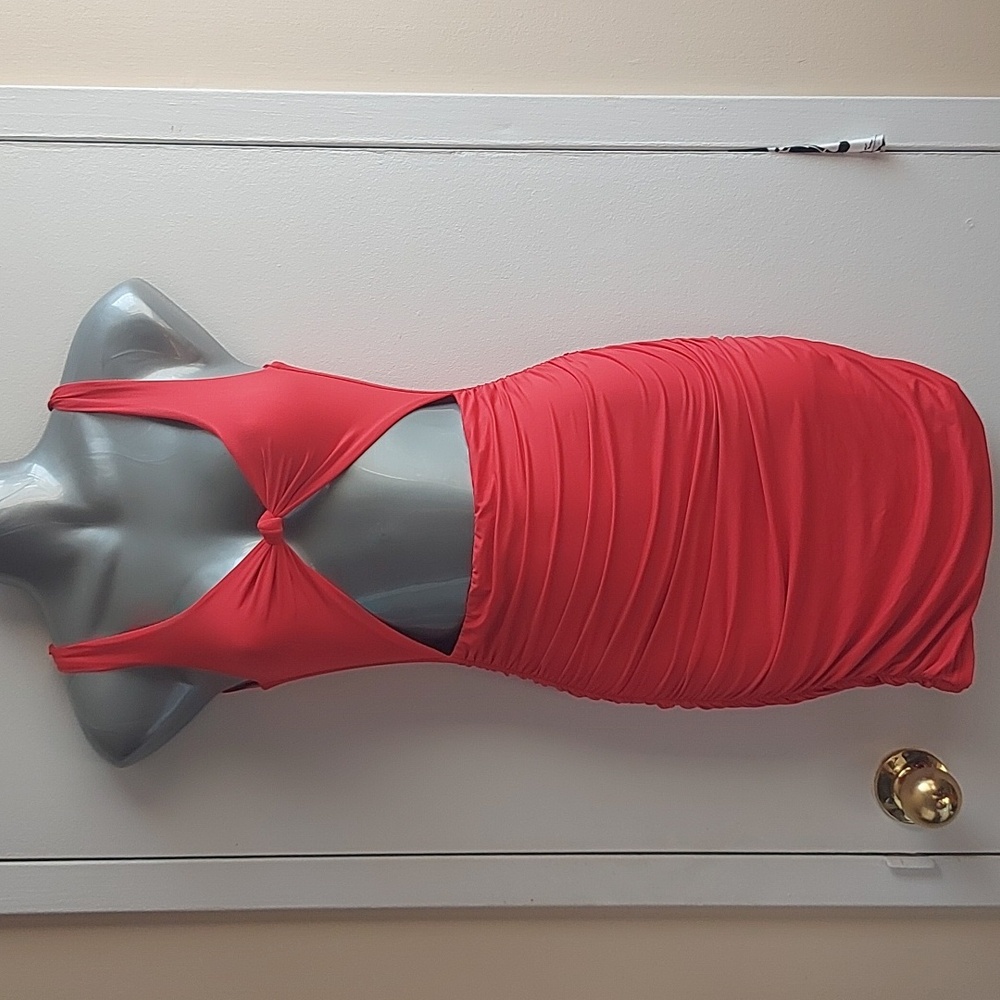 Women’s Coral Cutout Mini Dress - Sleeveless Knot Front